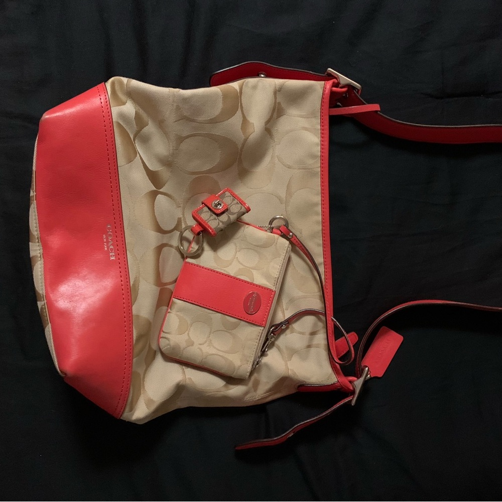 Coach Tan and Coral Women's Bag Set